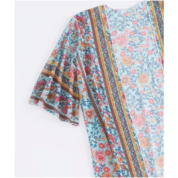 Boho Floral Print Kimono Beach Cover Up Set - Picture 2 of 4